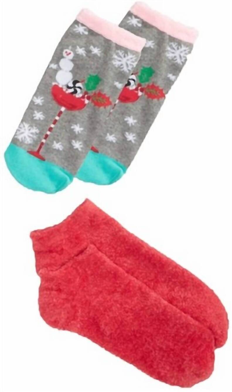 NEW HUE women's ultra comfy ankle socks gift box - set 2 pairs in gray/red
